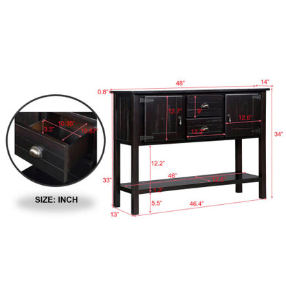 48 Inch Solid Wood Sideboard Buffet Cabinet with Drawers & Shelves Espresso