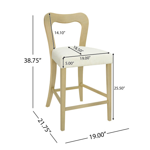 Rubberwood Counter Stools with Upholstered Seats, Set of 2, Beige/Natural Ash