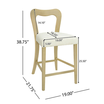 Rubberwood Counter Stools with Upholstered Seats, Set of 2, Beige/Natural Ash