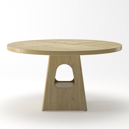 Round Dining Table with Storage Base, Natural Finish