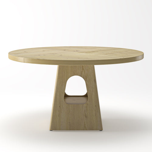 Round Dining Table with Storage Base, Natural Finish