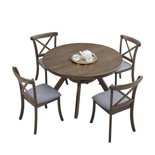47.24 Inch Round Rubber Wood Dining Table with Pedestal Base