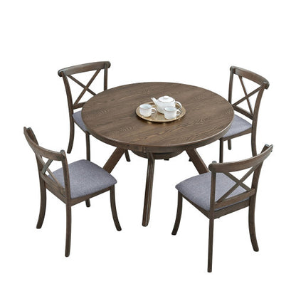 47.24 Inch Round Rubber Wood Dining Table with Pedestal Base