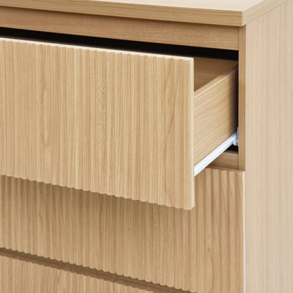 6 Drawer Storage Cabinet ,Dresser, Wood Storage Tower Clothes Organizer with Wavy drawer panel, Wide Chest of 6 Drawers, Large Storage Space for Bedroom, Hallway, Entryway Living Room Natural
