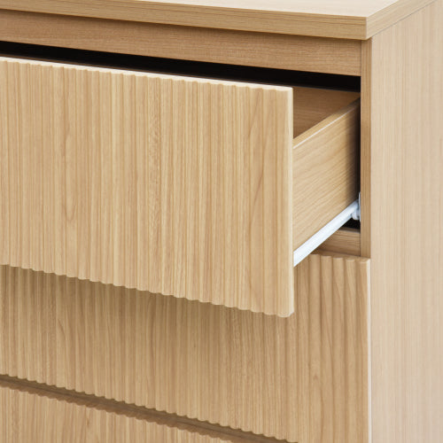 Modern Natural Wood 6 Drawer Dresser, Wave Panel Drawer Fronts, Storage Cabinet, Versatile Chest of Drawers for Bedroom, Living Room - Sleek & Spacious Home Storage Solution