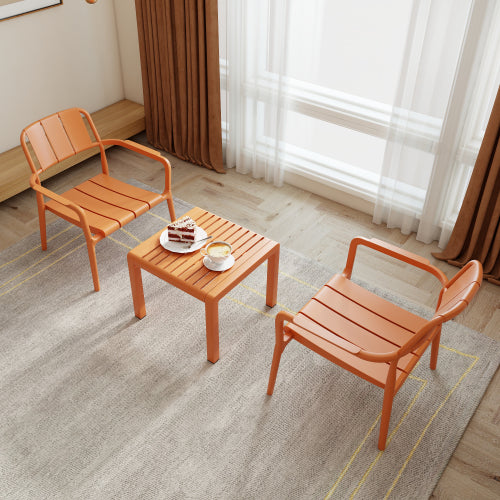 Holiday- 2-Piece PP Single-Seater Chairs + Coffee Table Set – Indoor/Outdoor Multi-Purpose Furniture for Living Room,Balcony,Beach (No Assembly Chairs, Easy Setup Table) – Polypropylene, Apricot Brown