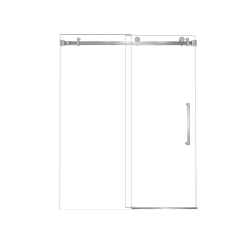 Frameless Single sliding shower door 56-60 "W x 76" H, 1/4 "(6 mm) Clear Tempered Glass, Explosion Proof Film, Stainless Steel Handle Square Tube Track Brushed Nickel