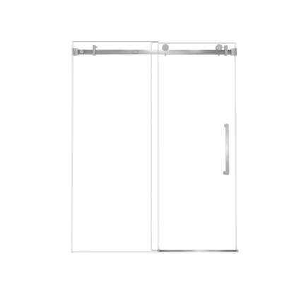 Frameless Single sliding shower door 56-60 "W x 76" H, 1/4 "(6 mm) Clear Tempered Glass, Explosion Proof Film, Stainless Steel Handle Square Tube Track Brushed Nickel