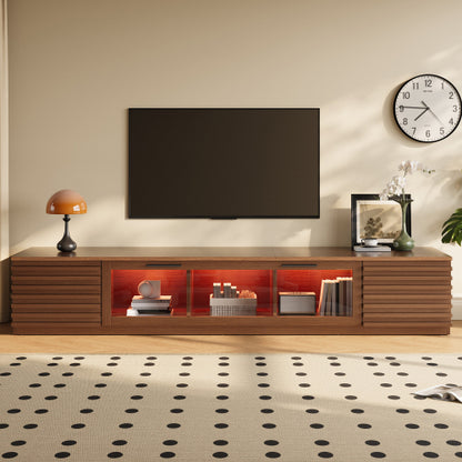 70.8 inch Walnut APP Control RGB LED Glass Flip Door TV Stand Legless Media Console For 80 inch TV