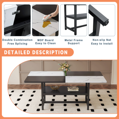 71-Inch Modern Two-Tone Dining Table with Storage Shelf for 6-8