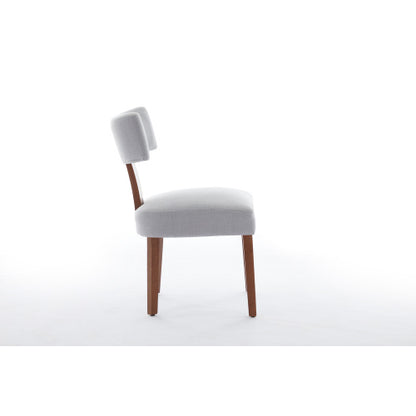 Set of 2 Gray Linen Curved Wingback Dining Chairs, Light Brown Rubber Wood Legs 250lbs Capacity