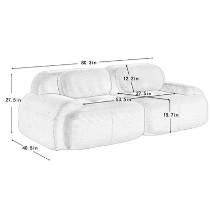 82'' loveseat sofa in luxuryCorduroy Fabric modular for free combo separation curved armrests ,anti-slip design high-resilience sponge fits living rooms bedrooms Audiovisual Room, Black