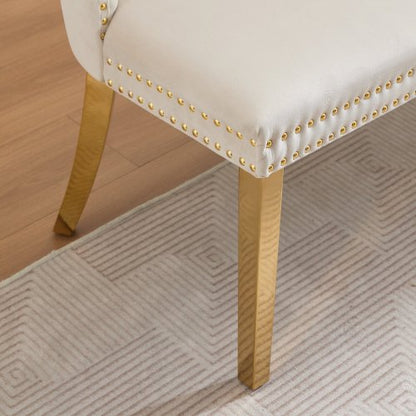 Velvet Double Dining Loveseat Bench, Kitchen & Dining Seating, 2-Seat Tufted Bench w/Handmade Buttons, Wing Back, Gold-Plated Steel Legs, Mid Century Modern,Single Pack,Beige