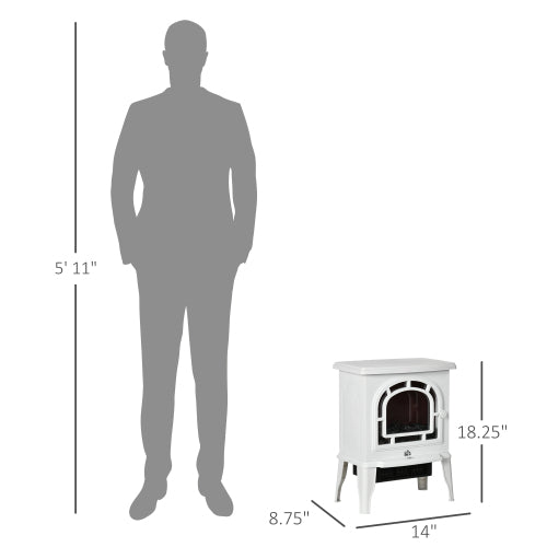 HOMCOM 18" Electric Fireplace Stove, Freestanding Fireplace Heater with Realistic LED Flame, Adjustable Temperature, Overheat Protection, 750W/1500W, White