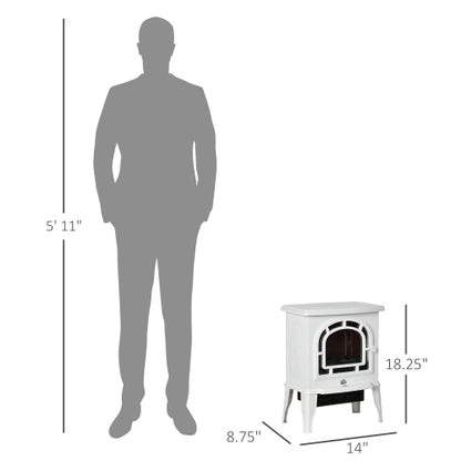 HOMCOM 18" Electric Fireplace Stove, Freestanding Fireplace Heater with Realistic LED Flame, Adjustable Temperature, Overheat Protection, 750W/1500W, White