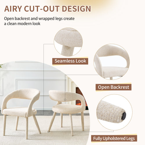 Premium Sherpa Upholstered Dining Chair with Hollow Backrest - Dining Room Chair, Bedroom Vanity Chair, Living Room Accent Chair, Cafe Leisure Chair, Conference Chair (Off White, Set of 2)