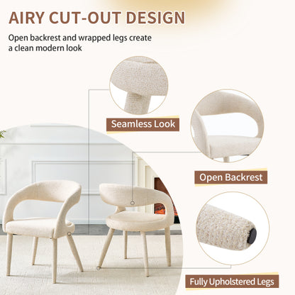 Premium Sherpa Upholstered Dining Chair with Hollow Backrest - Dining Room Chair, Bedroom Vanity Chair, Living Room Accent Chair, Cafe Leisure Chair, Conference Chair (Off White, Set of 2)