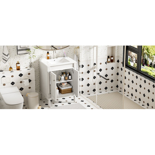 24'' Bathroom Vanity with Top Sink, 2-Tier Modern Bathroom Storage Cabinet, Single Sink Bathroom Vanity, Large Storage Shelves