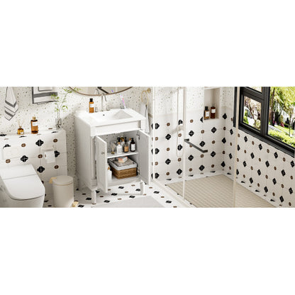 24'' Bathroom Vanity with Top Sink, 2-Tier Modern Bathroom Storage Cabinet, Single Sink Bathroom Vanity, Large Storage Shelves