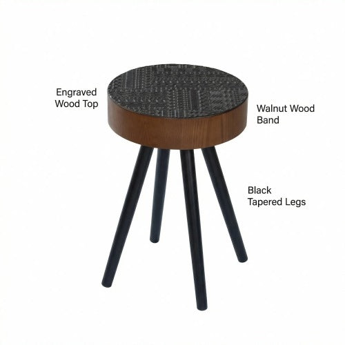 15.7inch  Mini Round Wooden Side Table, Black & Brown