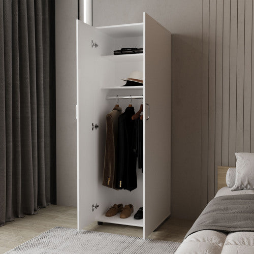 Armoire with 2 Doors and Hanging Rod, White
