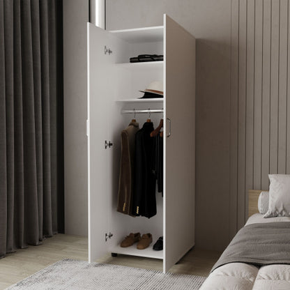 Armoire with 2 Doors and Hanging Rod, White