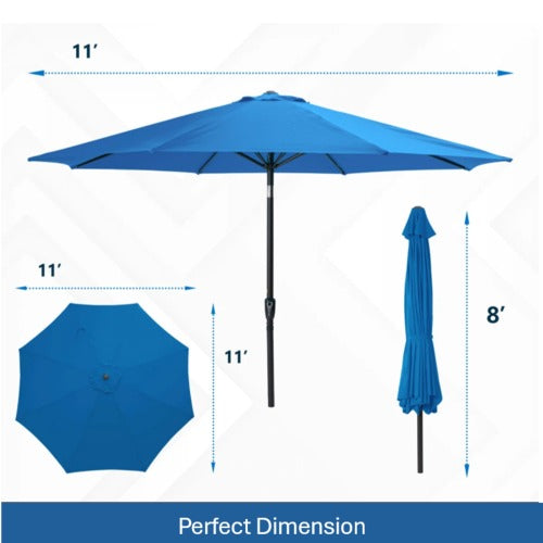 11 Feet Blue Market Patio Umbrella with Crank Lift , Tilt * Ribs, UV-Resistant Canopy for Pool, Backyard & Patio (Without base)