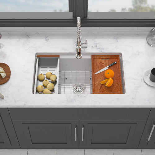 Undermount White Kitchen Sink Workstation - 33x19x10 inch White Porcelain Ceramic Single Bowl Dual Mount Kitchen Sink