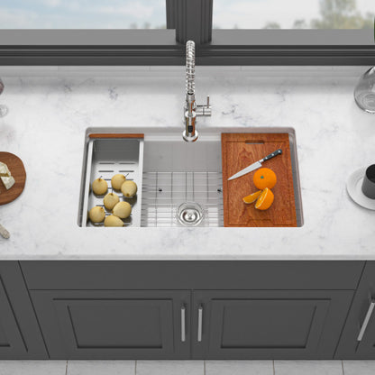 Undermount White Kitchen Sink Workstation - 33x19x10 inch White Porcelain Ceramic Single Bowl Dual Mount Kitchen Sink