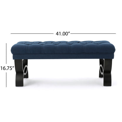 Classic Button Tufted Upholstered Ottoman Bench, Traditional Diamond Stitch Footrest with Half-Circle Legs