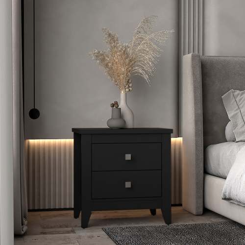 2 Drawer Nightstand, Modern Bedside Table with Four Legs, Wenge Storage Cabinet for Bedroom