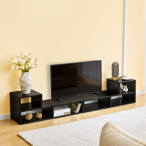 Adjustable Freestyle Modular Black TV Console Multi Compartment Open Storage Entertainment Center
