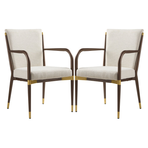 Set of 2 Modern Gold Accent Iron Frame Arm Dining Chairs, Toothpick Design Solid Back 250lbs Weight Capacity