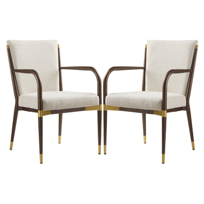 Set of 2 Modern Gold Accent Iron Frame Arm Dining Chairs, Toothpick Design Solid Back 250lbs Weight Capacity