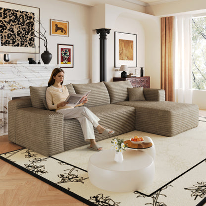 103 inch  Camel Corduroy L-Shape Cloud Sectional Sofa