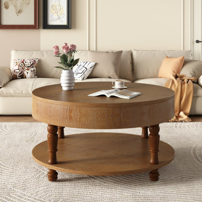 31.5inch  Round Flip-Top Coffee Table with Dual Storage, Walnut
