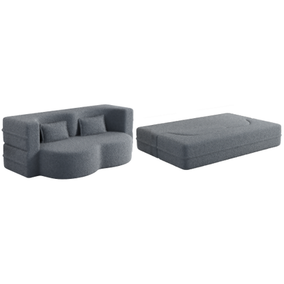 Grey Full-Size Convertible Sherpa-Fleece Floor Sofa-Bed 15 inch  Height with 2 Pillows No-Assembly Folding Mattress for Living-Room Play-Room