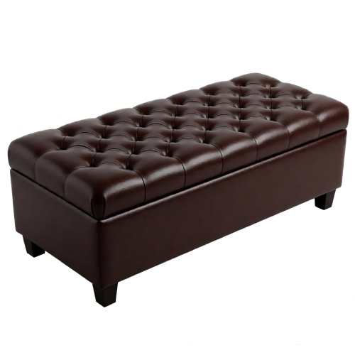 50.25inch  Storage Ottoman Bench - Brown Storage Bench End of Bed with Safety Hinges, Footrest Stool for Living, Dining Room, Entryway and Hallway