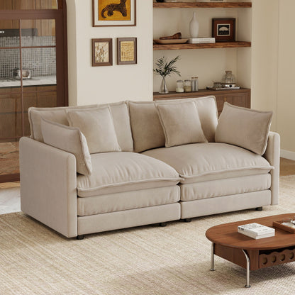 Light-Coffee Chenille Upholstered 2-Seat Deep-Seat Modular Sofa with 4 Pillows for Living-Room Bedroom