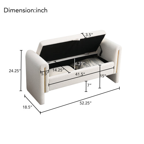 Modern Teddy Bed End Bench with Arms and Storage,Upholstered Large Foot Rest Stool, Comfy Window Vanity Bench for Living Room,Bedroom,Dorm,Coffee Table,Teddy Cream