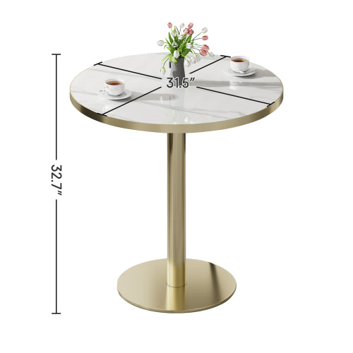 Round Modern Dinning Table 31.5 inches Bistro Table Tulip Table with Faux Marble top,Easy Assemble,Sturdy Metal Frame Diameter