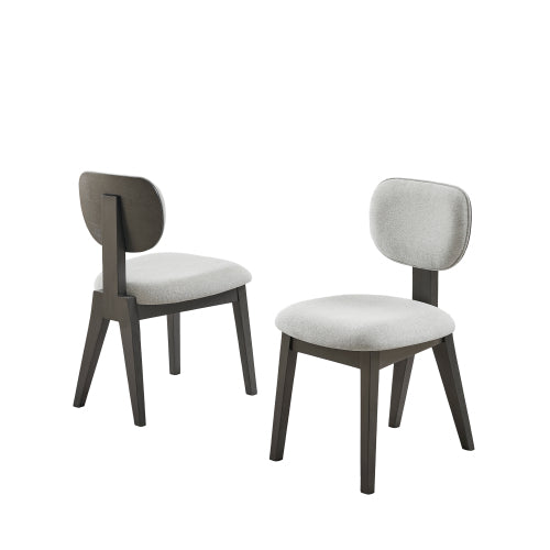 Set of 2 Light Gray Fabric Contemporary Dining Chairs, Gray Rubberwood Plywood MDF Curved Back Chairs