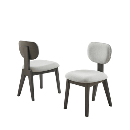 Set of 2 Light Gray Fabric Contemporary Dining Chairs, Gray Rubberwood Plywood MDF Curved Back Chairs