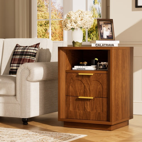 Walnut 2-Pack Nightstands with Charging Station