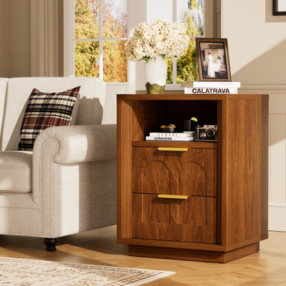 Walnut 2-Pack Nightstands with Charging Station