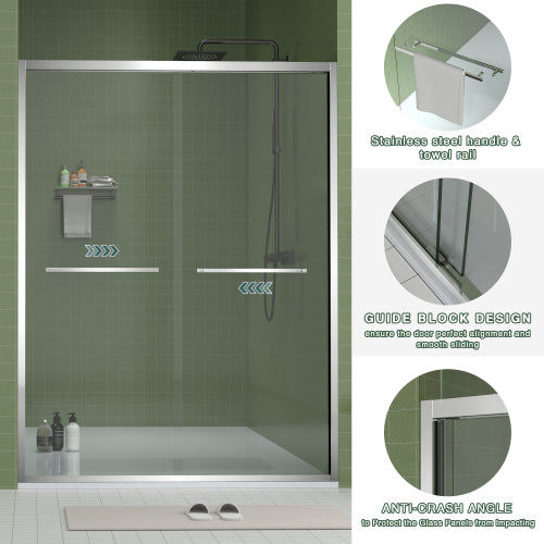 56-60"x70" Aluminum Frame Double Sliding Shower Door,Bypass Bathroom Sliding Door with Premium 5/16" (8mm) Clear Tempered Glass, Chrome Hardware Sliding Glass Shower Enclosure,Chrome Finished