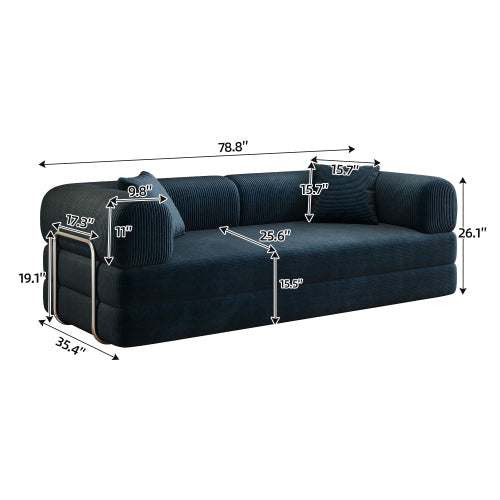 78.8 inch  Blue Boneless Corduroy Convertible Compressed Floor Sofa Bed, No Assembly