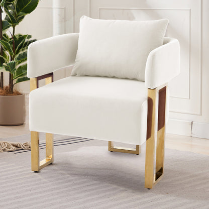 White Velvet Accent Side Chairs 2Pack,Gold Electroplated Metal Legs
