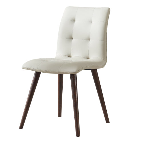 Set of 2 Gray Mid-Century Dining Chairs, PU Leather Cushion, Dark Walnut Solid Oak Wood Splayed Legs