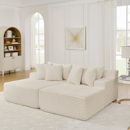 Beige Velvet Compressed TwoSeater Lazy Lounge Sofa,No Assembly